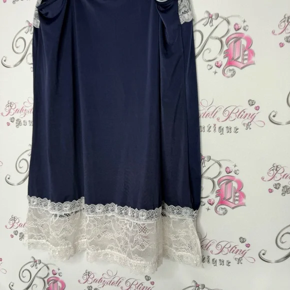 Nanette Lapore dress chemise babydoll navy blue with white lace floral flowers - Picture 3 of 5